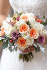 Elegant bridal bouquet with roses and eucalyptus for wedding celebrations