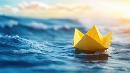 ellow Paper Boat Change Direction - Leadership Vision And Opportunity - Sailing Against The Tide
