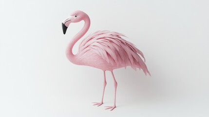 Fototapeta premium Pink flamingo standing on white background.