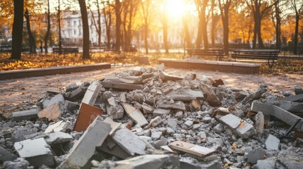 Debris Blocking Access in Public Park at Midday Sun