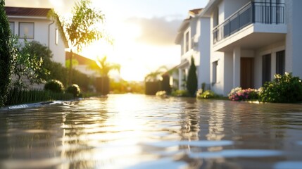 Obraz premium Flooded Residential Area Under Bright Sunlight