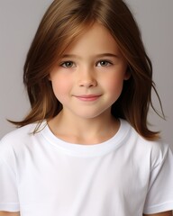 Fototapeta premium Smiling girl in bright studio setting perfect for diverse creative projects and visual appeal