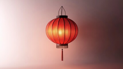 Obraz premium A simple 3D red Chinese lantern with clean lines and soft lighting. The lantern is centered on a plain white background.