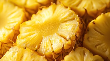 Close-up of Juicy Pineapple Slices, Golden Yellow Hues, Tropical Fruit Delight, Refreshing Summer Treat