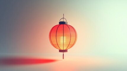 Obraz premium A simple 3D red Chinese lantern with clean lines and soft lighting. The lantern is centered on a plain white background.