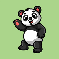 Fototapeta premium fun panda say hi cartoon isolated colored drawing line art style sketch classic vintage design illustration