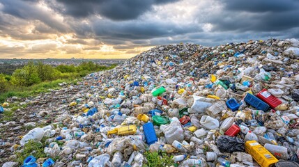 Landfill Overflowing with Plastic Household Waste