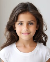 Fototapeta premium Cheerful girl posed in simple studio setting, ideal for diverse creative projects and designs