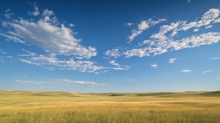 Obraz premium Vast Golden Prairie Under a Blue Sky