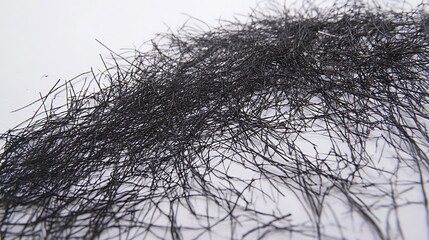 Dark Thin Fibers Scattered On White Background