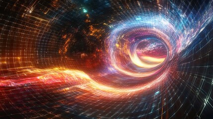 Obraz premium Abstract Digital Wormhole Cosmic Tunnel Visualization