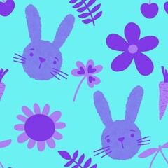 Spring animals seamless rabbit pattern for wrapping paper and fabrics and linens