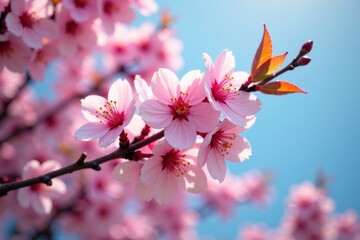 Obraz premium Close-up view of a single cherry blossom branch , isolated, branch