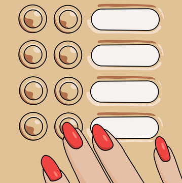 Woman's Hand Pressing Vintage Doorbells Intercom System of an Apartment  Building