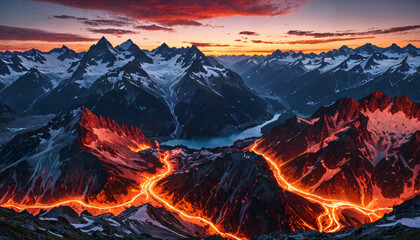 Coucher de soleil enflamm&eacute; sur les montagnes