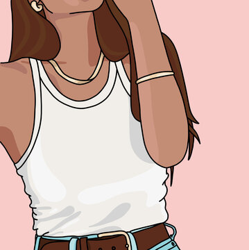 Woman in White Tank Top Adjusting Her Hair
