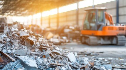 Sunlit Warehouse Filled with Discarded Materials