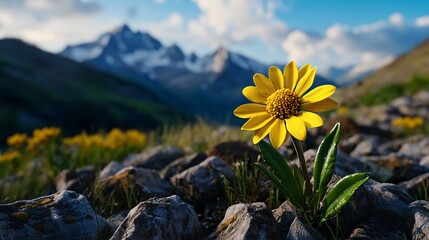 The yellow wild flowers on mountain