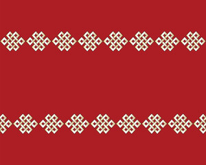 Endless chinese decorative knot, seamless pattern, gold on red background, vector