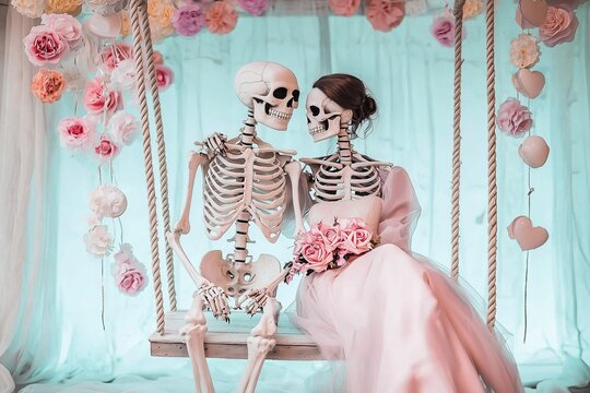 Skeleton Couple on Swing