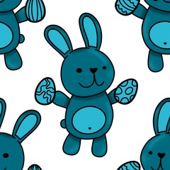 Spring animals seamless rabbit and easter eggs pattern for wrapping paper