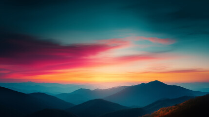 Fototapeta premium Serene sunset over layered mountains with vibrant clouds