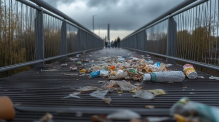 Waste Accumulation on Pedestrian Bridge Pathway