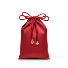 A luxurious red satin pouch tied with a string, perfect for gifts or special occasions.
