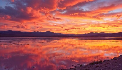 Fototapeta premium Las Coloradas lakes at sunset Golden skies creating a magical and festive holiday mood.