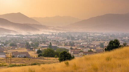 Aerial View of Mining Town under Stormy Conditions