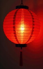 Obraz premium Red paper lantern, diagonal creases, warm light, texture, asia
