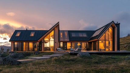 Obraz premium A mesmerizing image of a high-end, off-grid home, highlighting the perfect blend of luxury and eco-friendly living