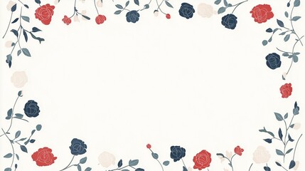 Blue and Red Rose Border Illustration