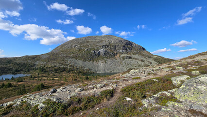 Hiking a mountain with strangely shaped rocks, Rundemellin, Norway