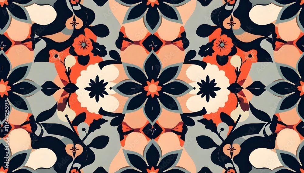 Aufkleber an abstract seamless geometric floral pattern featuring bold shapes and intricate designs, blending 