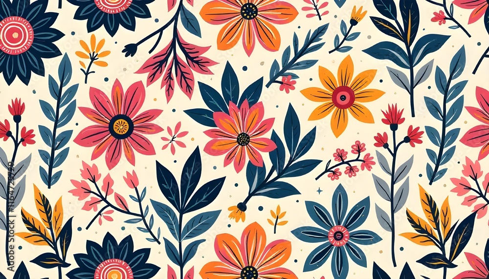 Aufkleber an abstract seamless geometric floral pattern featuring bold shapes and intricate designs, blending 