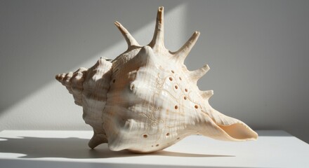 Obraz premium Beautiful sunlit conch shell on minimalistic background