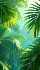 Fototapeta premium Palm fronds swaying gently in a tropical breeze, idyllic, peaceful