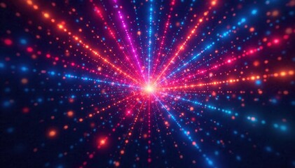 Fototapeta premium Abstract dark background, vibrant multicolored rays emanating from center , shine, radiating