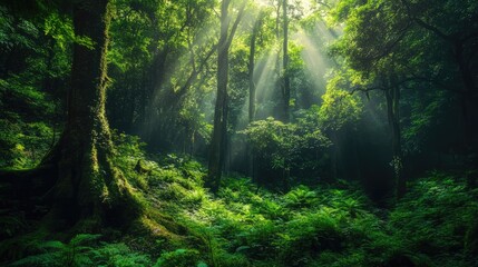 Fototapeta premium A mystical forest filled with vibrant greenery and a hint of magic in the air