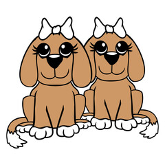 2 Dogs Team Two Friends Girlfriends Couple Crew Design Lover Art Vector Illustration Card T-Shirt Poster Sticker Graphic Print Decorative Drawing Isolated Logo Decoration Symbol Creative Cool Style
