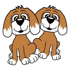 2 Dogs Team Sitting Two Friends Crew Happy Brother Design Lover Art Vector Illustration Card T-Shirt Poster Sticker Graphic Print Decorative Drawing Isolated Logo Decoration Symbol Creative Cool Style