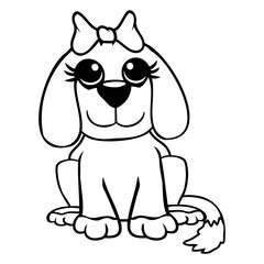 Dog Sitting Small Pretty Lady Bow Female Cute Cool Design Lover Art Vector Illustration Card T-Shirt Poster Sticker Graphic Print Decorative Drawing Isolated Logo Decoration Symbol Creative Cool Style