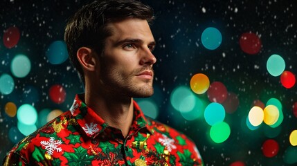 The man wear Christmas outfit