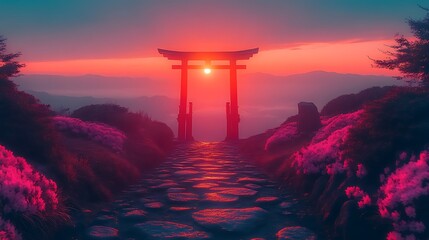 Torii Gate Sunrise Mountain Path Scenic View