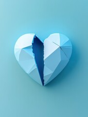 3D minimalist icon of a broken heart, representing the emotional sadness of Blue Monday. The heart should be split down the middle.