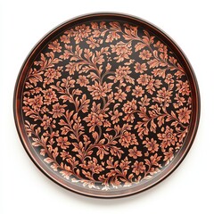 An elegant decorative plate featuring intricate floral patterns in vibrant colors, showcasing craftsmanship and artistry.