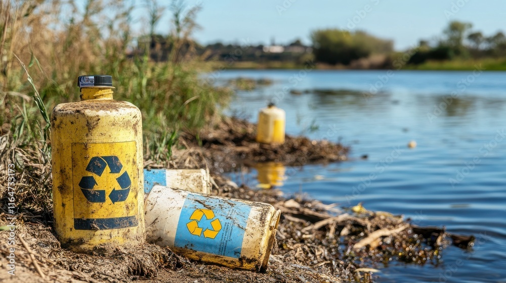 Wall mural Contamination in Coastal Waterway with Educational Labels