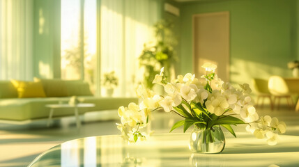 Modern light yellow green living room