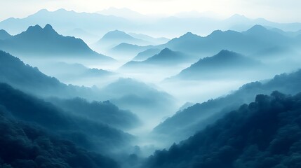 Obraz premium Misty Blue Mountains Enveloped In Morning Haze